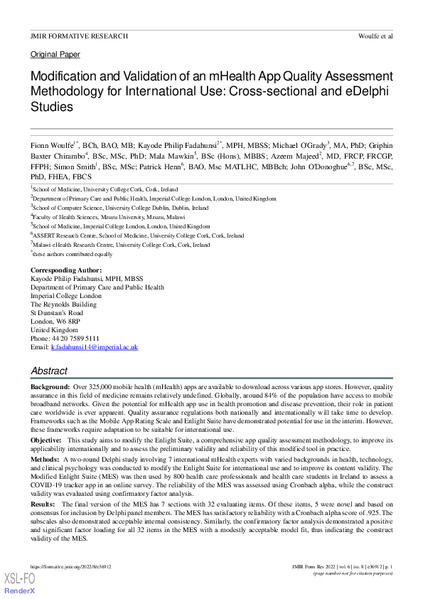 (PDF) Modification and Validation of an mHealth App Quality Assessment ...