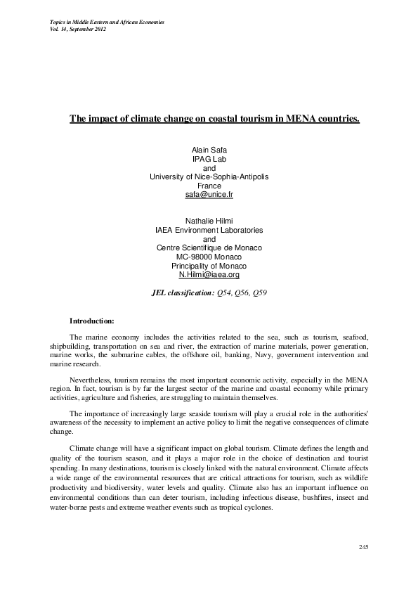 (PDF) The impact of climate change on coastal tourism in MENA countries
