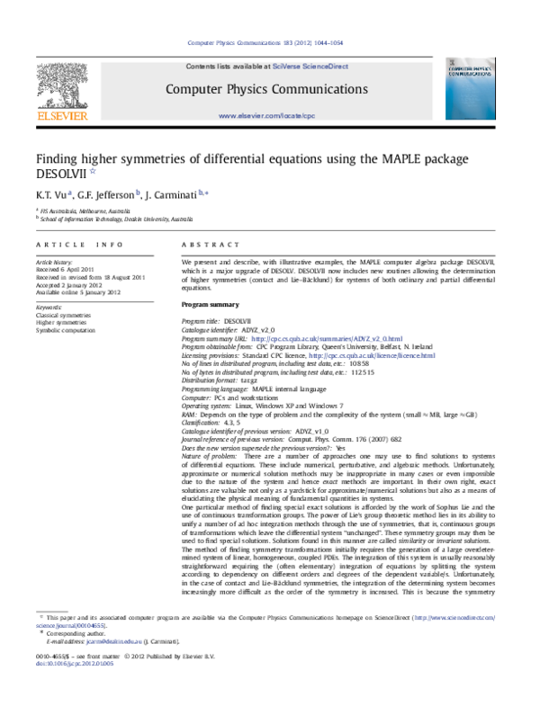 (PDF) Finding higher symmetries of differential equations using the ...