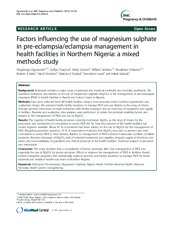 (PDF) Factors influencing the use of magnesium sulphate in pre ...
