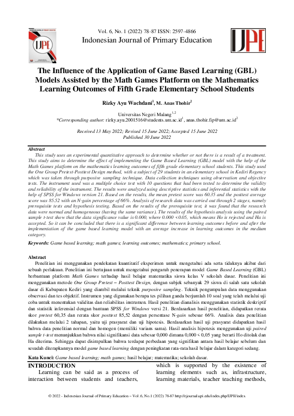 (PDF) The Influence of the Application of Game Based Learning (GBL ...