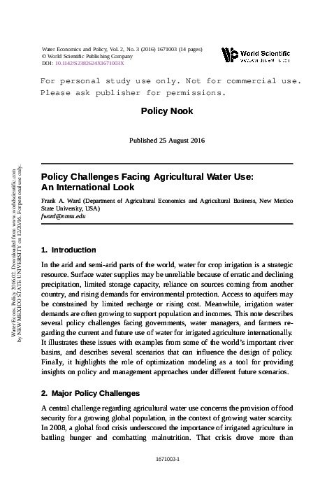 (PDF) Policy Nook: “Policy Challenges Facing Agricultural Water Use: An ...
