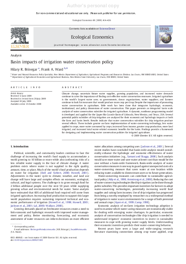 (PDF) Basin impacts of irrigation water conservation policy