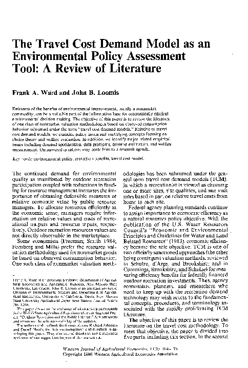 (PDF) The Travel Cost Demand Model as an Environmental Policy ...