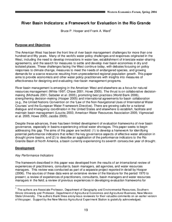 (PDF) River Basin Indicators: a Framework for Evaluation in the Rio Grande