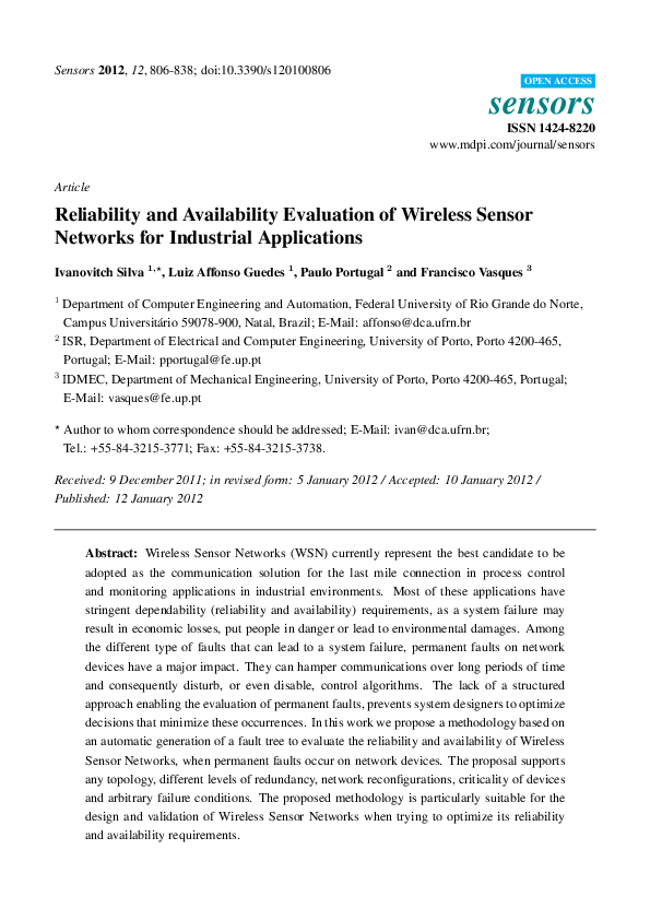 (PDF) Reliability and Availability Evaluation of Wireless Sensor ...