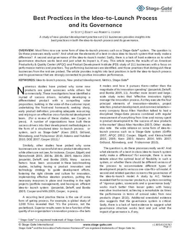 (PDF) Best Practices in the Idea-to-Launch Process and Its Governance