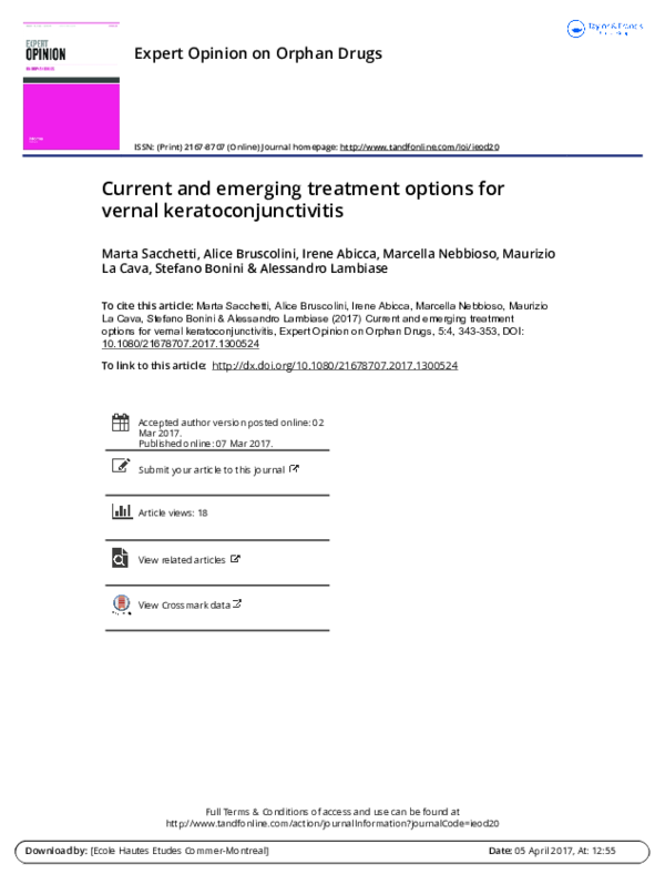 (PDF) Current and emerging treatment options for vernal ...