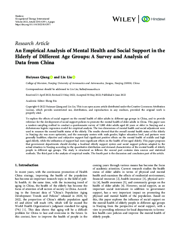 (PDF) An Empirical Analysis of Mental Health and Social Support in the ...