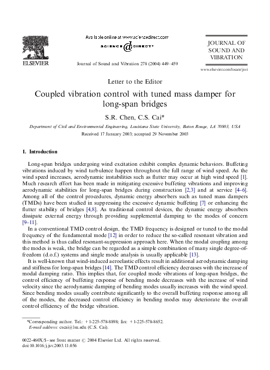 (PDF) Coupled vibration control with tuned mass damper for long-span ...