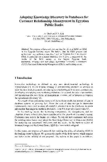 (PDF) Adopting Knowledge Discovery in Databases for Customer ...