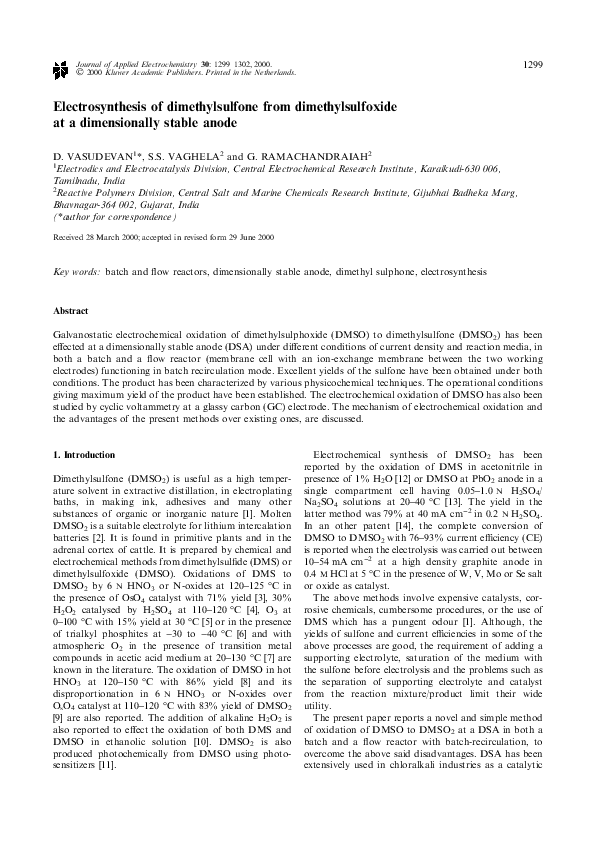 Photo inspiration: Fresh Look at Pdf Electrosynthesis Of Dimethylsulfone From Dimethylsulfoxide At A