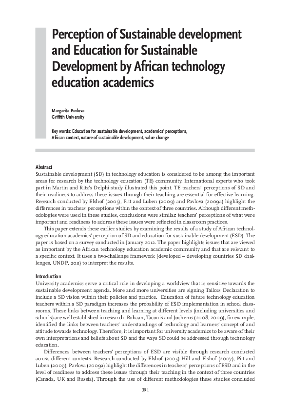 (PDF) Perception of Sustainable Development and Education for ...