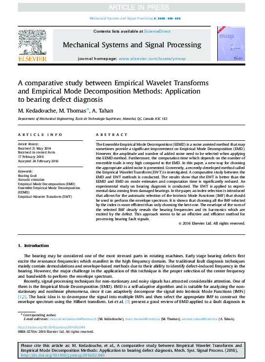 (PDF) A comparative study between Empirical Wavelet Transforms and ...