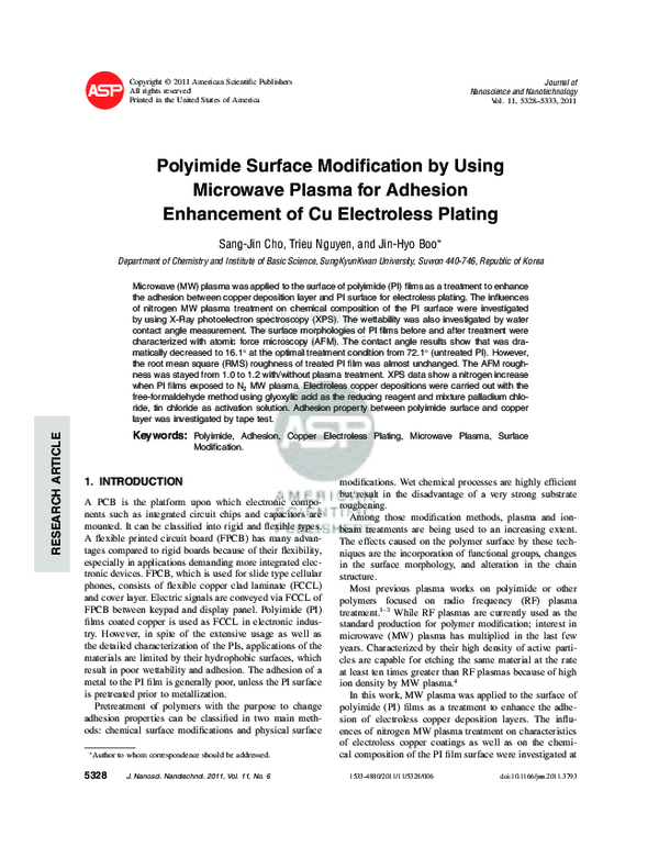 (PDF) Polyimide Surface Modification by Using Microwave Plasma for ...