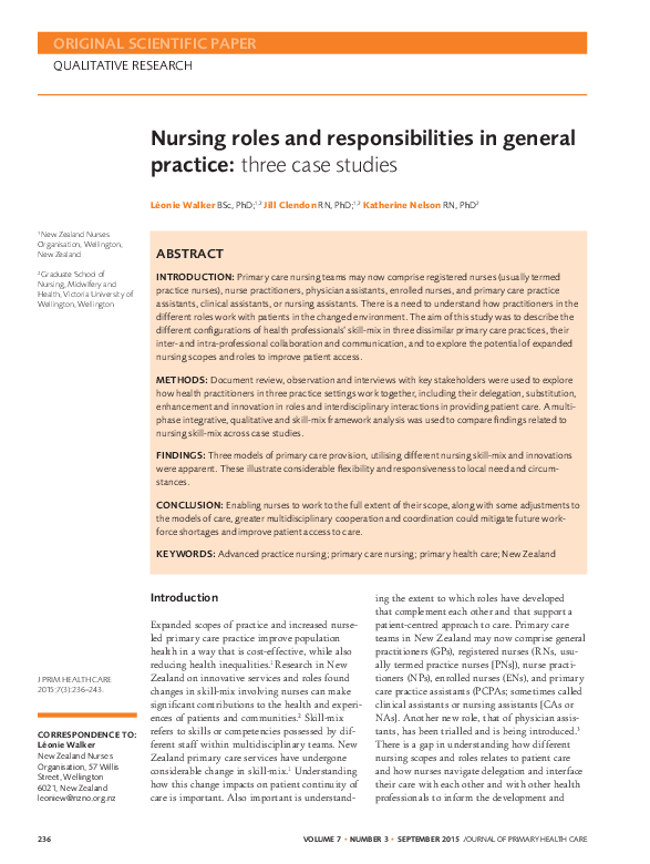 (PDF) Nursing roles and responsibilities in general practice: three ...