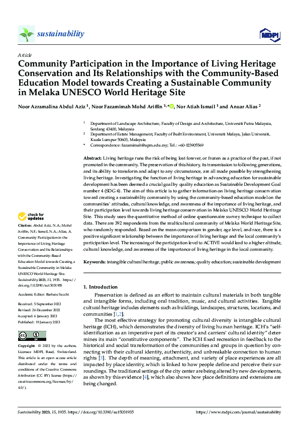 (PDF) Community Participation in the Importance of Living Heritage ...