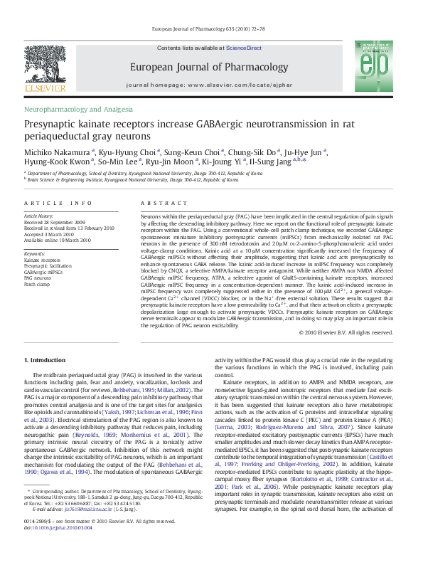 (PDF) Presynaptic kainate receptors increase GABAergic ...