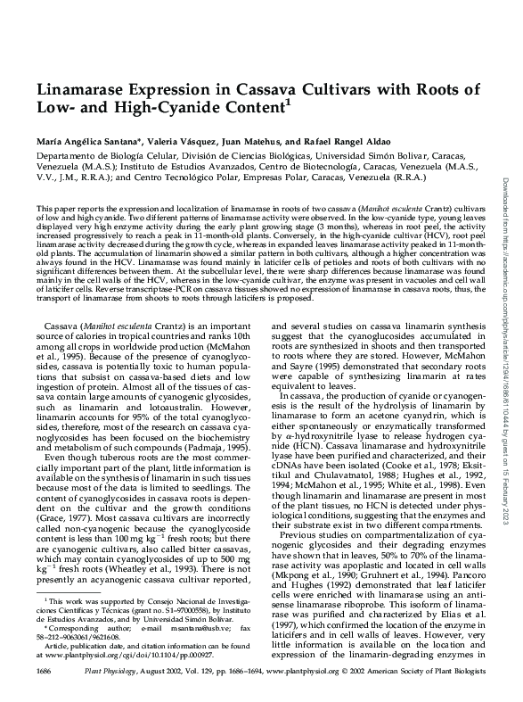(PDF) Linamarase Expression in Cassava Cultivars with Roots of Low- and ...