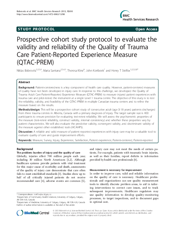 (PDF) Prospective cohort study protocol to evaluate the validity and ...
