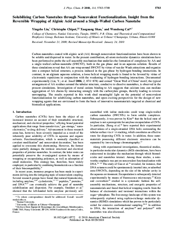 (PDF) Solubilizing Carbon Nanotubes through Noncovalent ...