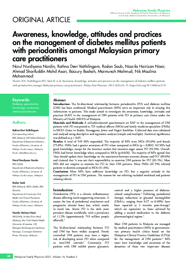(PDF) Awareness, knowledge, attitudes and practices on the management ...