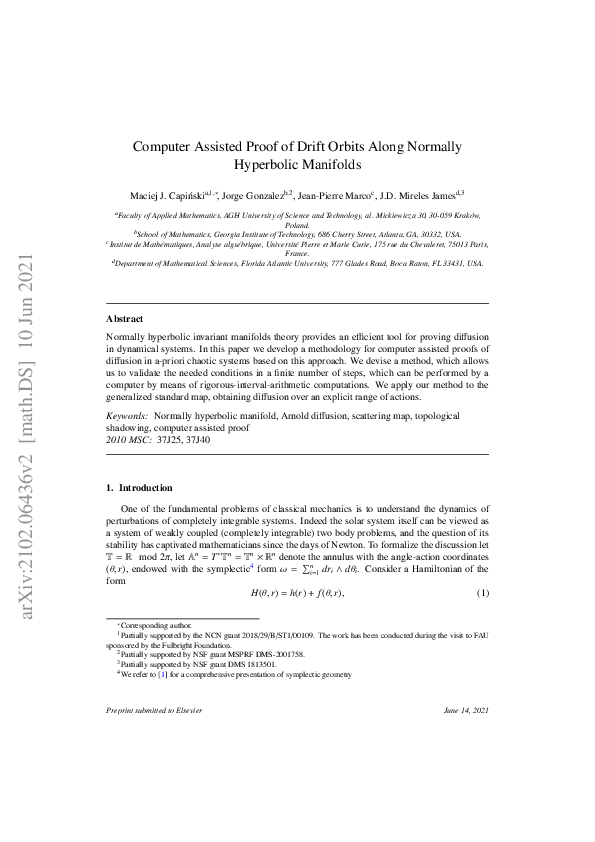 (PDF) Computer assisted proof of drift orbits along normally hyperbolic ...