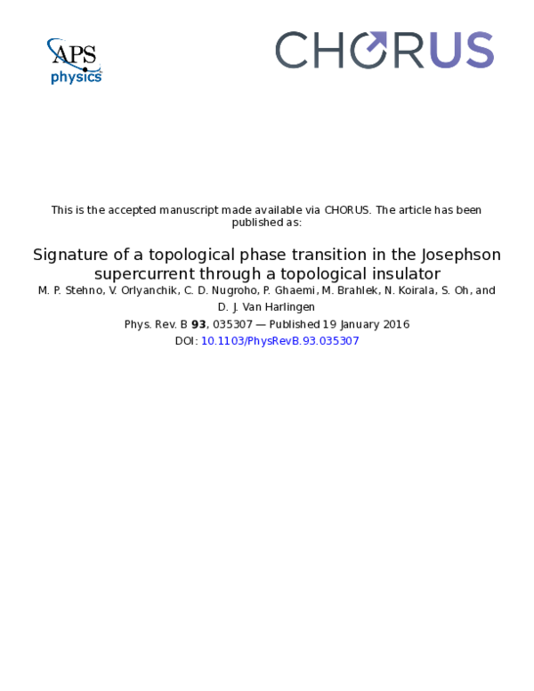(PDF) Signature of a topological phase transition in the Josephson ...