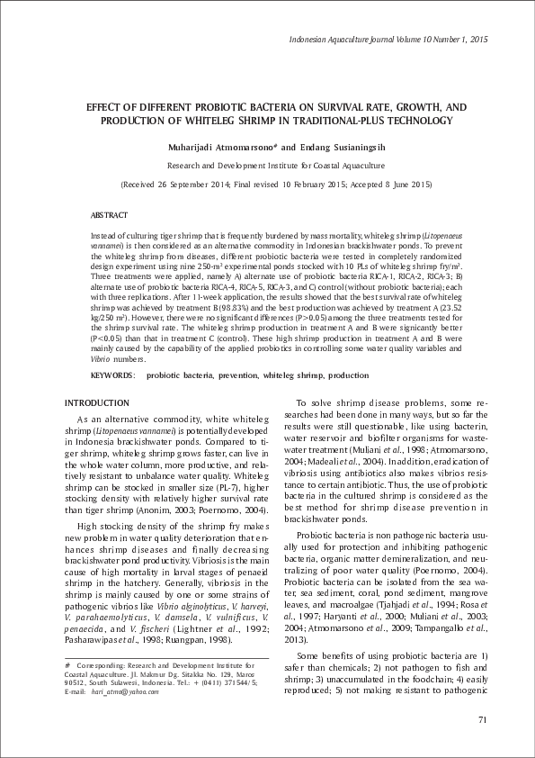 (PDF) Effect of Different Probiotic Bacteria on Survival Rate, Growth ...