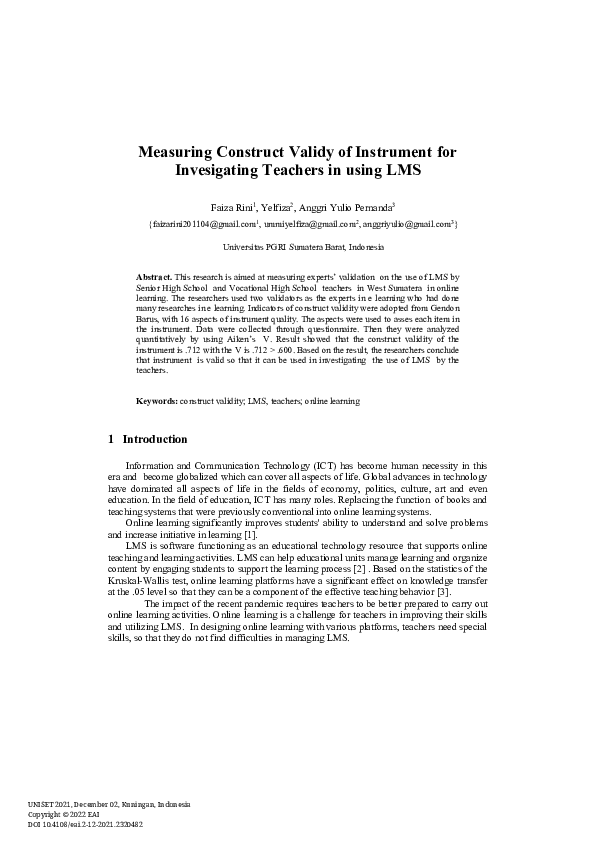 (PDF) Measuring Construct Validy of Instrument for Invesigating ...