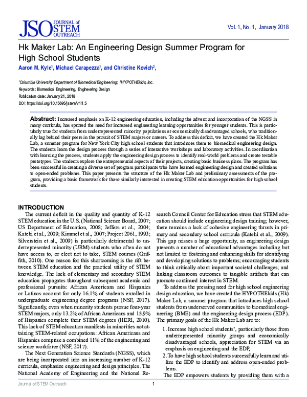 (PDF) Hk Maker Lab: An Engineering Design Summer Program for High ...