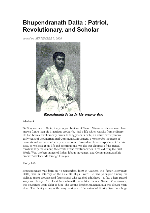 (DOC) Bhupendranath Datta : Patriot, Revolutionary, and Scholar