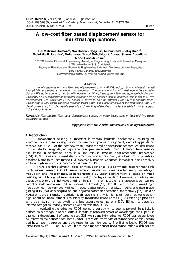 (PDF) A low-cost fiber based displacement sensor for industrial ...