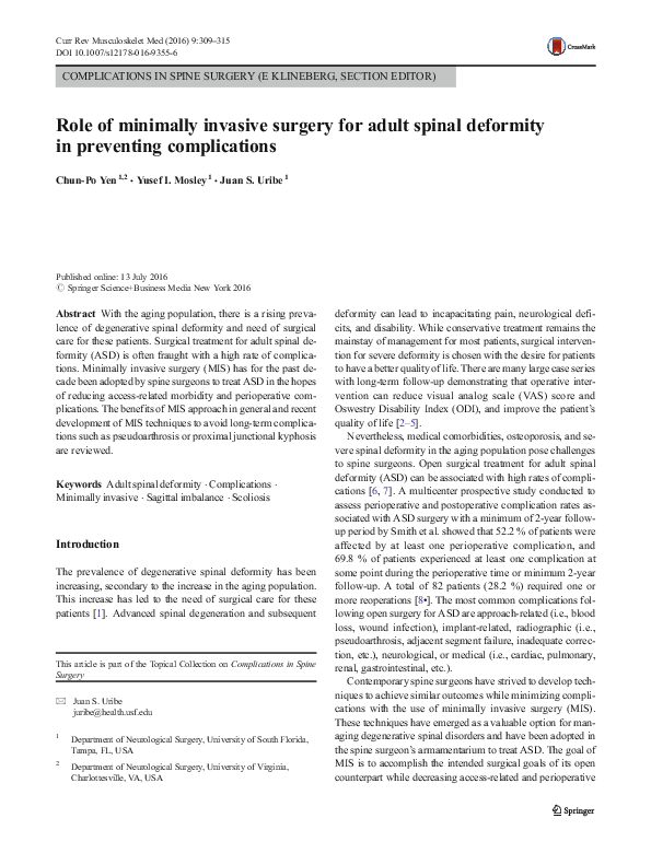 (PDF) Role of minimally invasive surgery for adult spinal deformity in ...