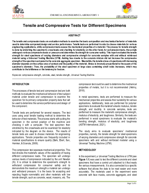(PDF) Tensile and Compressive Tests for Different Specimens