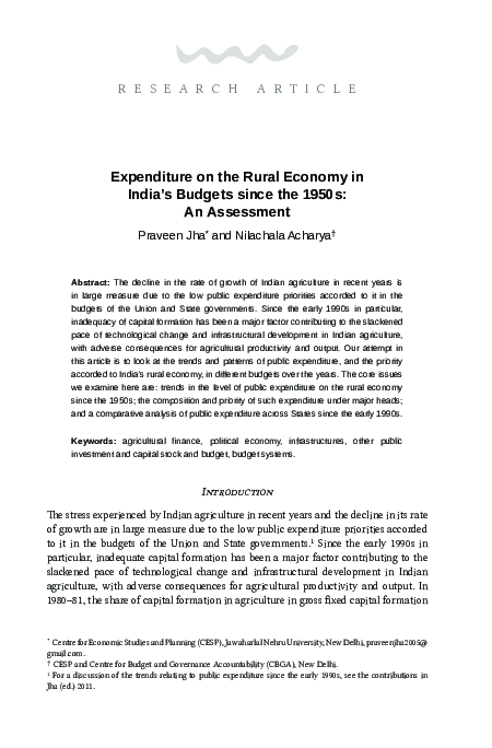 (PDF) Expenditure on the Rural Economy in India's Budgets since the ...