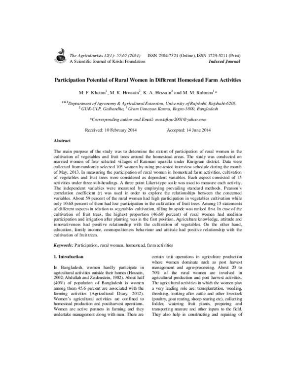 (PDF) Participation Potential of Rural Women in Different Homestead ...