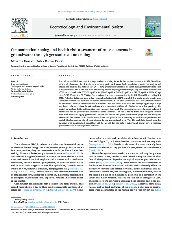 (PDF) Contamination zoning and health risk assessment of trace elements ...
