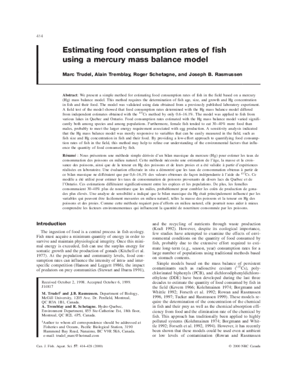 Curated visual reference: Estimating Snake Food Consumption Reference: Pdf Estimating Food Consumption Rates Of Fish Using A Mercury