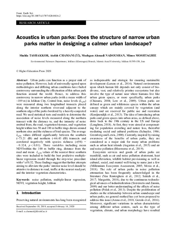 (PDF) Acoustics in urban parks: Does the structure of narrow urban ...