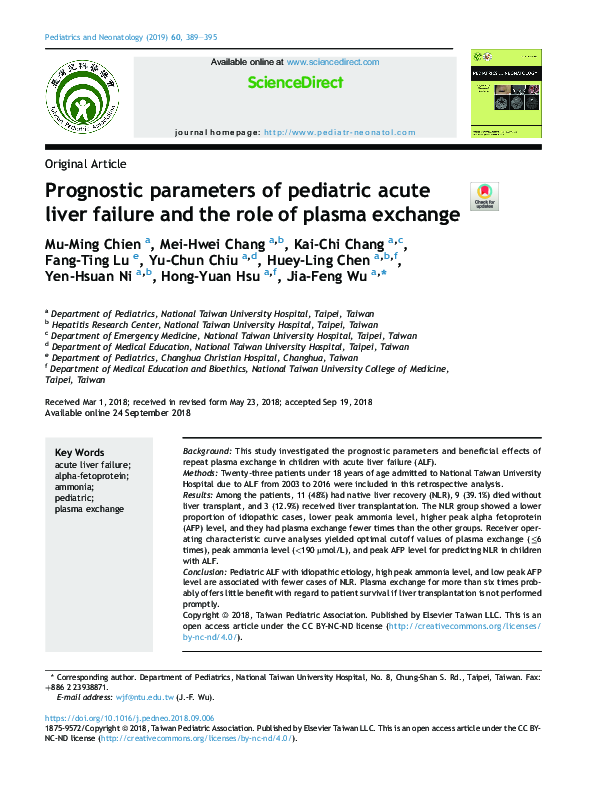 (PDF) Prognostic parameters of pediatric acute liver failure and the ...
