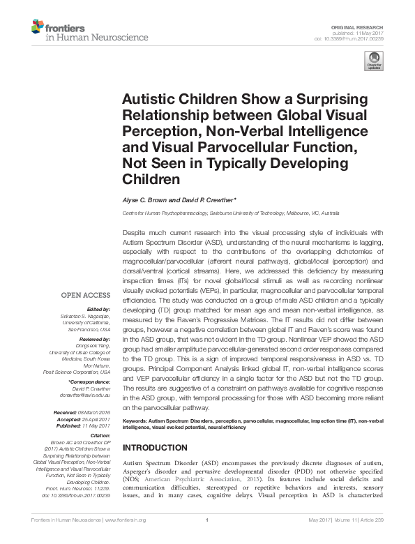 (PDF) Autistic Children Show a Surprising Relationship between Global ...