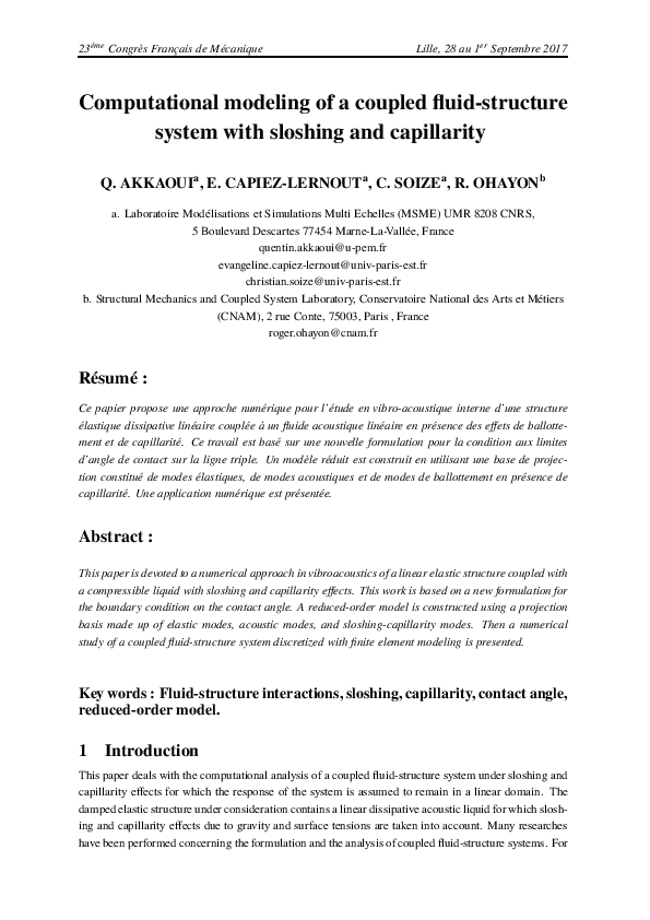 (PDF) Computational modeling of a coupled fluid-structure system with ...