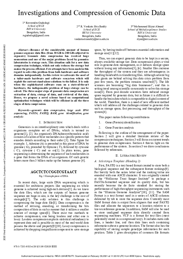 (PDF) Investigations and Compression of Genomic Data