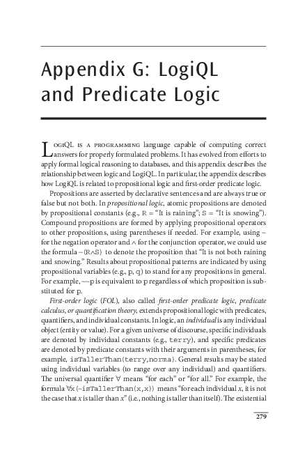 (PDF) Appendix G: LogiQL and Predicate Logic
