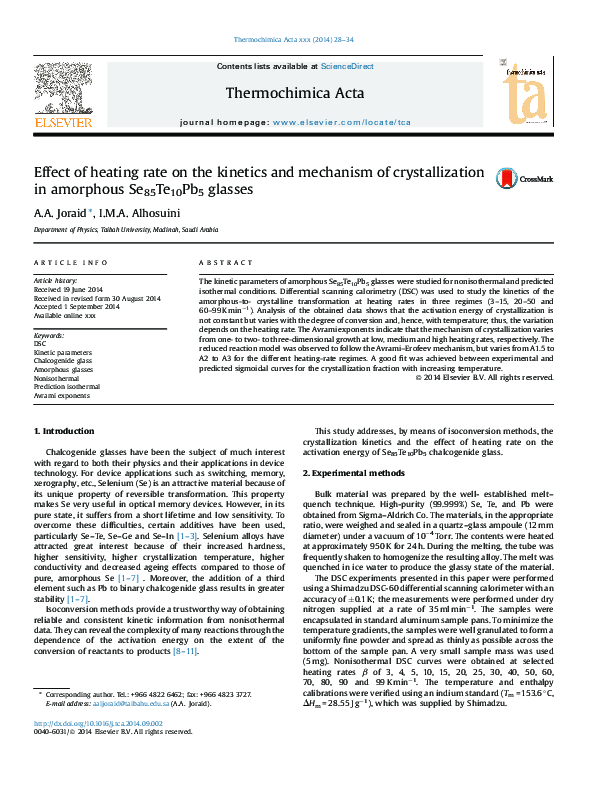 (PDF) Effect of heating rate on the kinetics and mechanism of ...