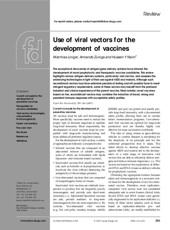(PDF) Use of viral vectors for the development of vaccines