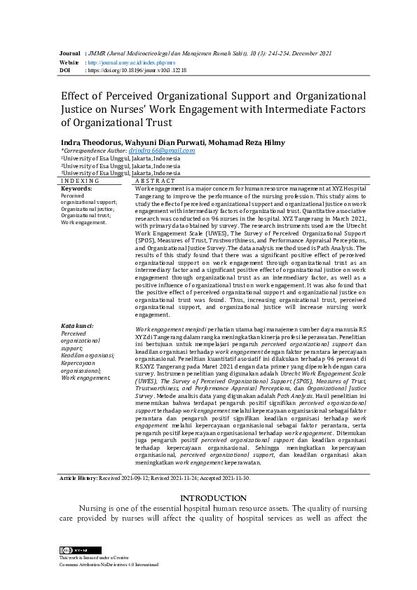 (PDF) Effect of Perceived Organizational Support and Organizational ...