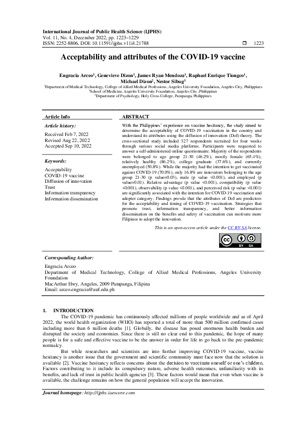 (PDF) Acceptability and attributes of the COVID-19 vaccine