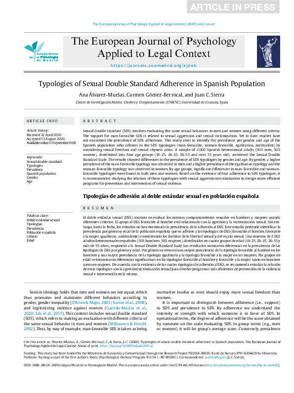 (PDF) Typologies of Sexual Double Standard Adherence in Spanish Population